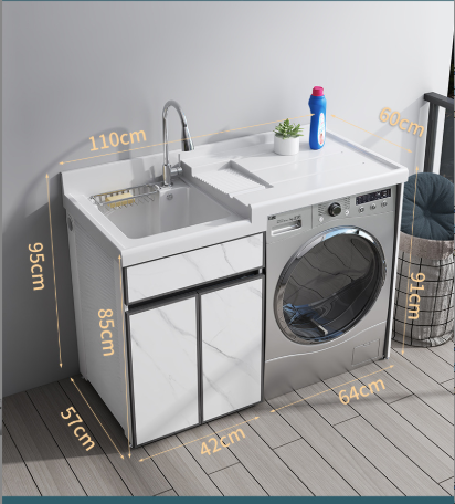 Laundry Cabinet with Quartz Basin & Washer Slot Bathroom Vanity – Custom Made Bathroom Vanity
