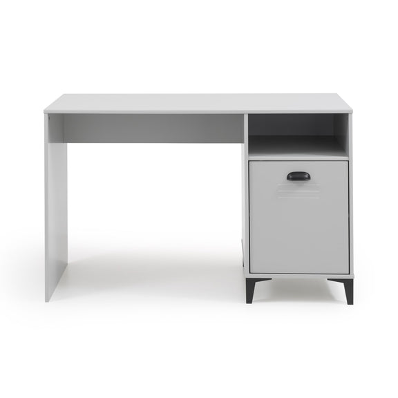 White desk with a small cabinet on a white background
