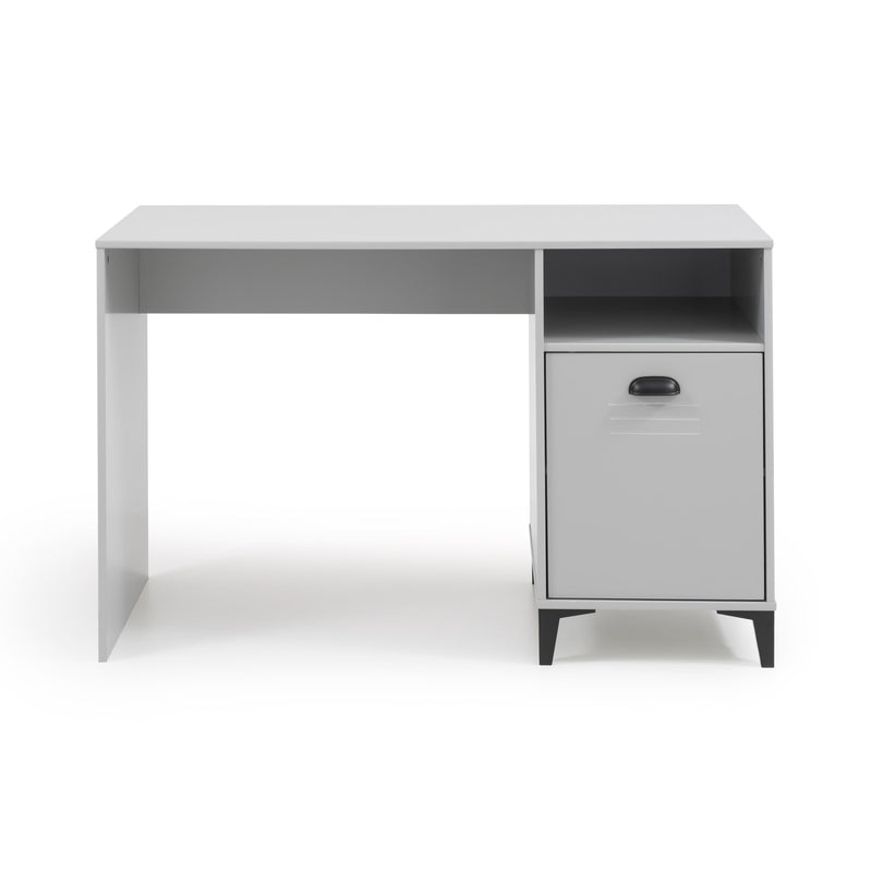 White desk with a small cabinet on a white background