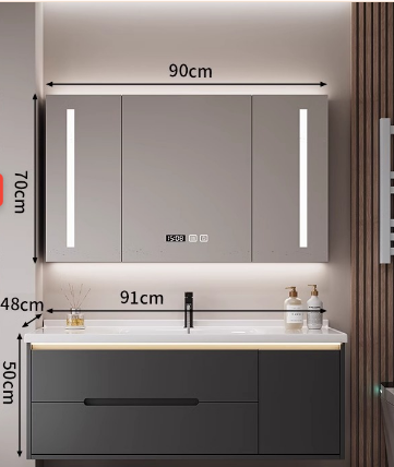 Smart Grey Bathroom Vanity with LED Mirror Cabinet