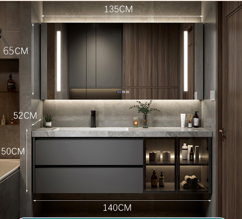 Italian Minimalist Grey Stone Vanity with Smart LED Mirror