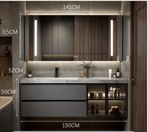 Italian Minimalist Grey Stone Vanity with Smart LED Mirror