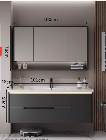 Smart Grey Bathroom Vanity with LED Mirror Cabinet