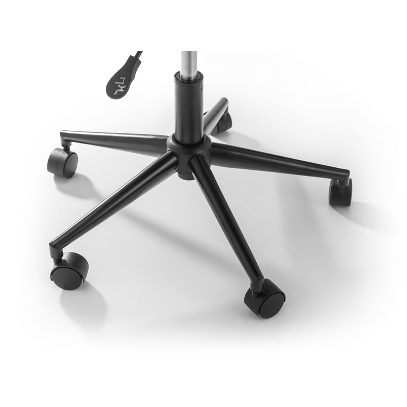 Black office chair base with wheels on a white background