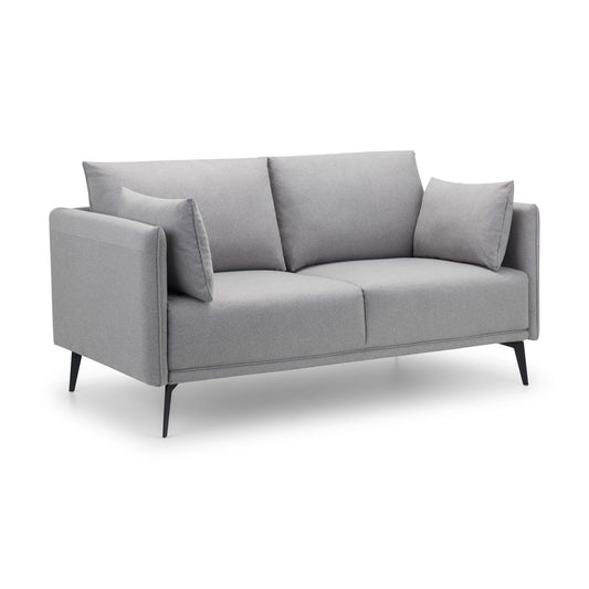 Gray sofa with cushions on a white background