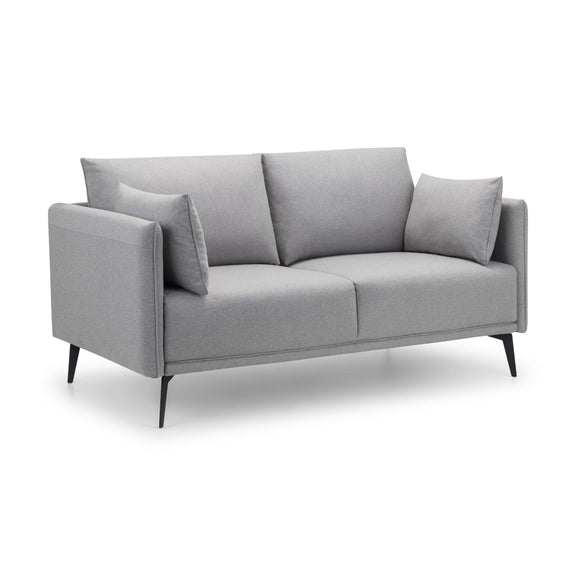Gray sofa with cushions on a white background