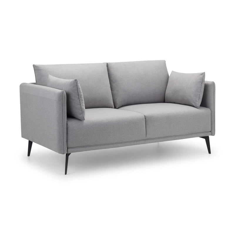 Gray sofa with cushions on a white background