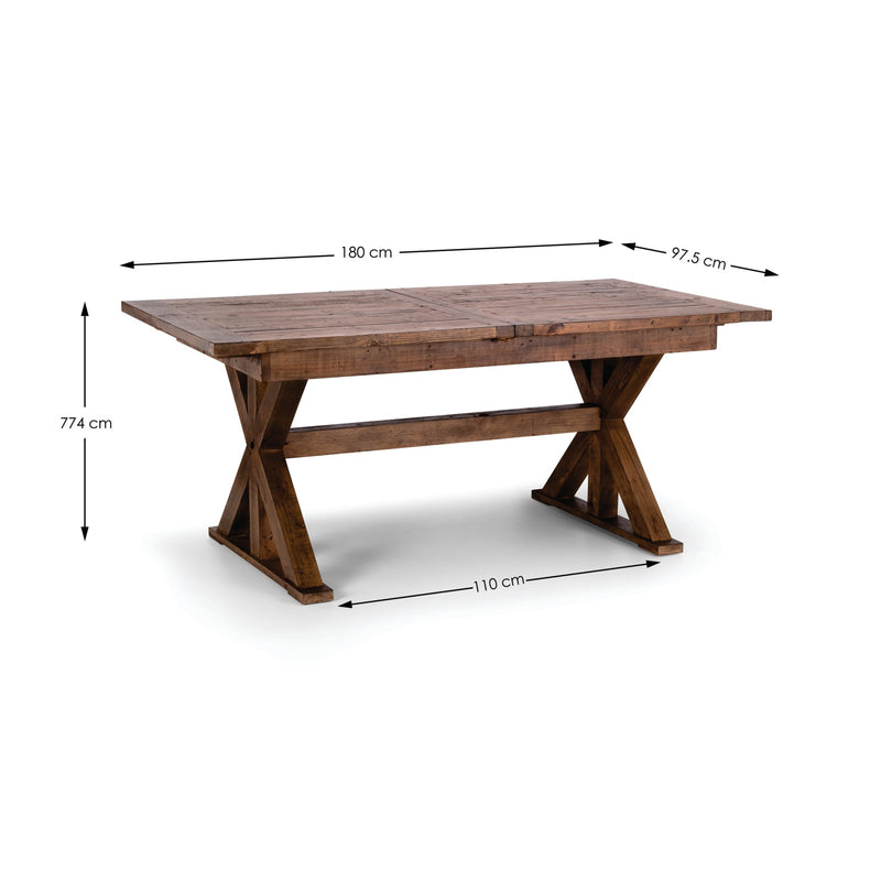Wooden table with dimensions labeled on a white background
