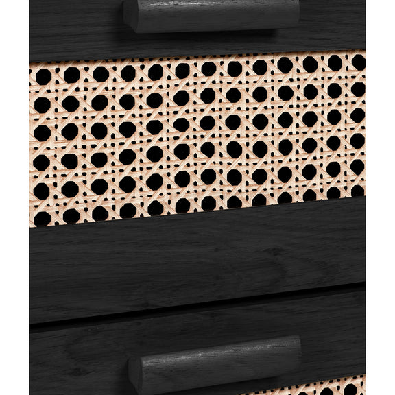 Wooden drawer with black and beige patterned design