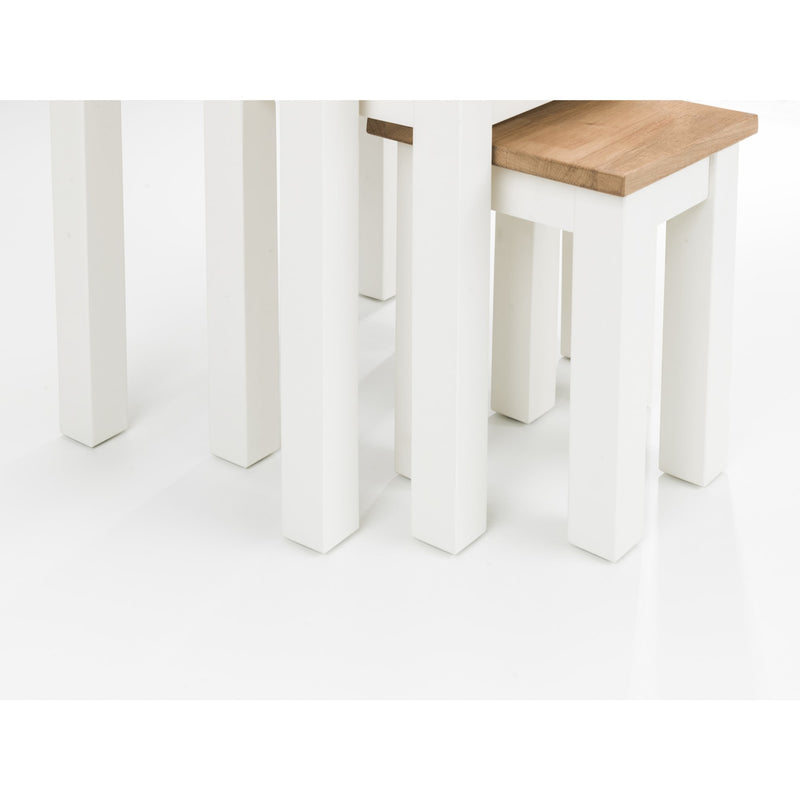 White stools with wooden seats on a white background