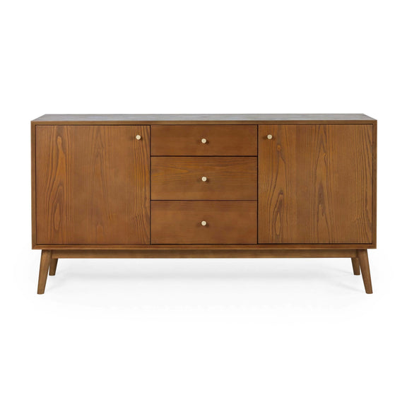 Wooden sideboard with drawers on a white background