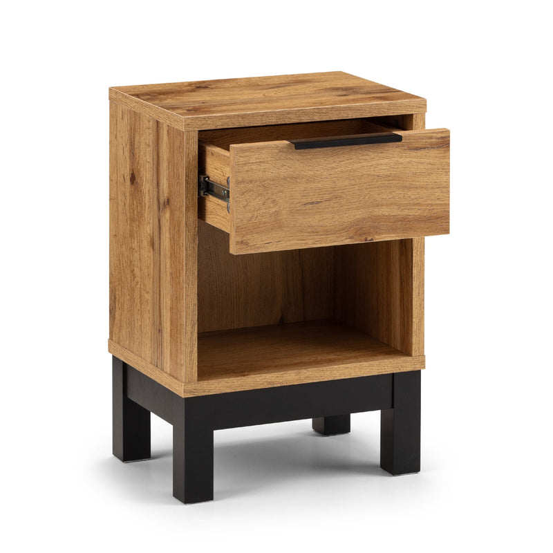 Wooden nightstand with a drawer on a white background