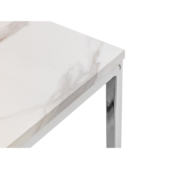 White table with a metal frame on a white background