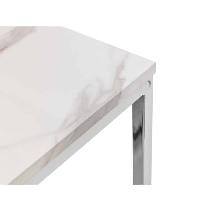 White table with a metal frame on a white background