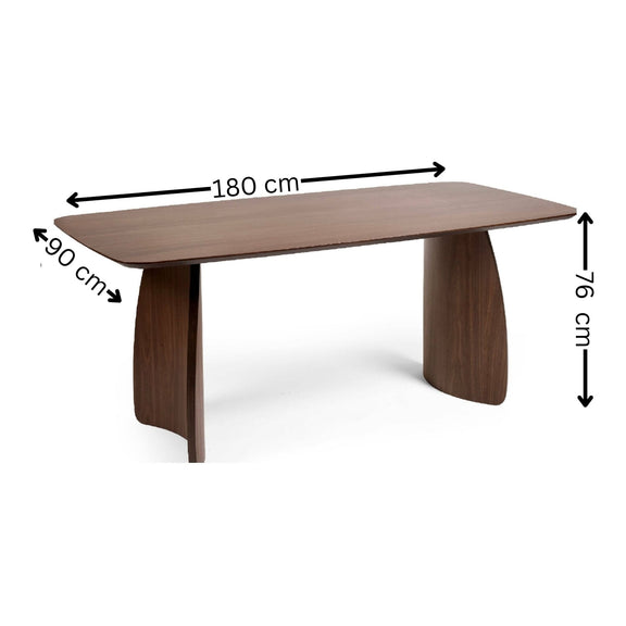 Wooden table with dimensions labeled on a white background