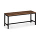 Wooden table with black metal frame on a white background