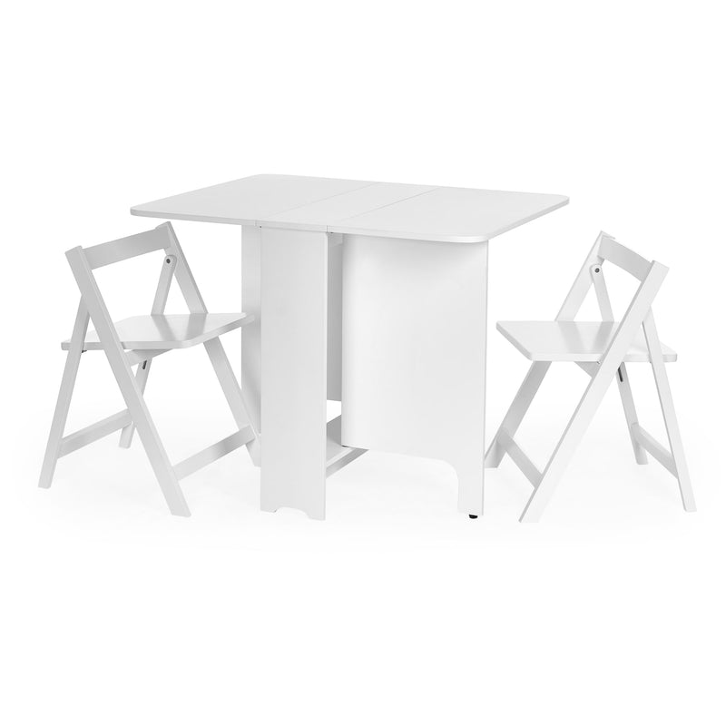 White table with two folding chairs on a white background