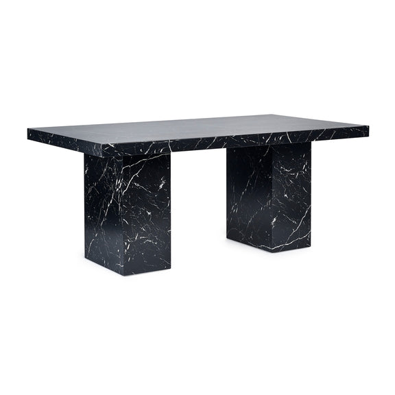 Black marble dining table on a white background