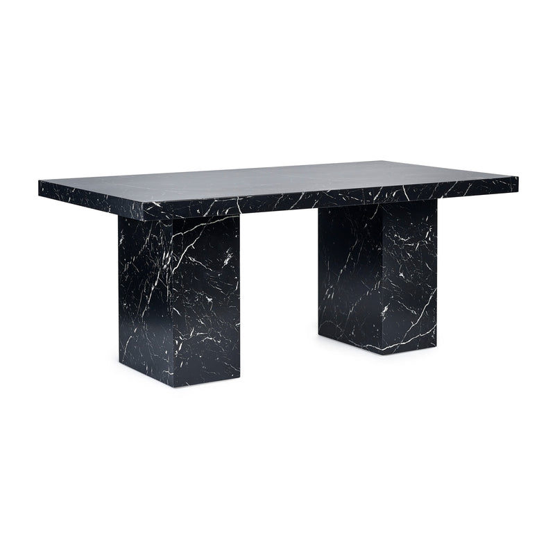 Black marble dining table on a white background
