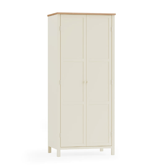 White wardrobe with wooden top on a white background