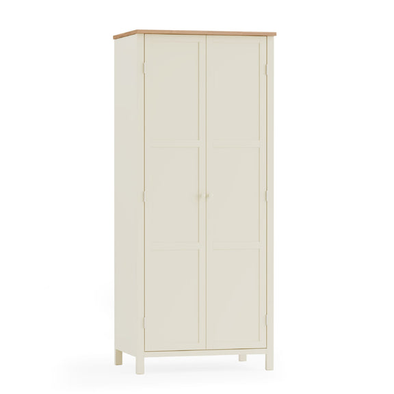 White wardrobe with wooden top on a white background