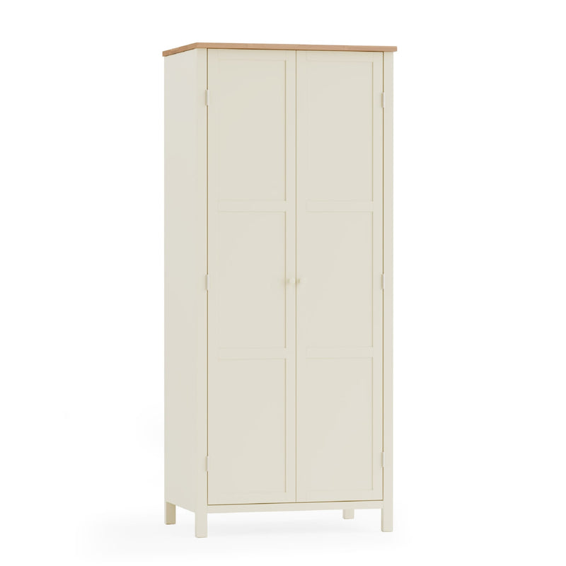 White wardrobe with wooden top on a white background