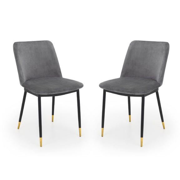 Two gray chairs with black legs on a white background
