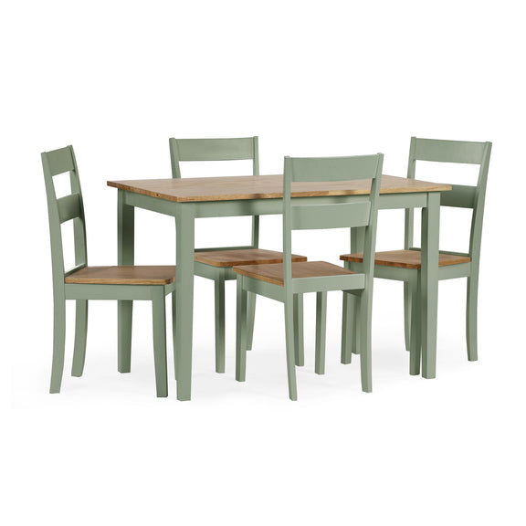 Dining set with a table and four chairs on a white background