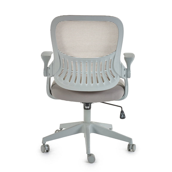 Gray office chair with mesh back on a white background
