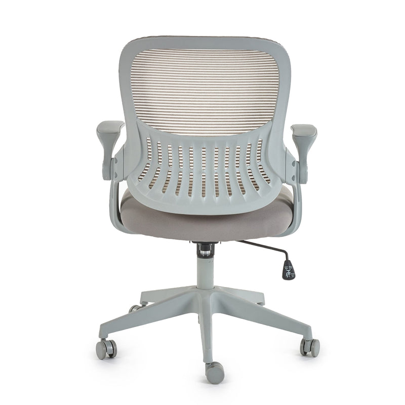 Gray office chair with mesh back on a white background
