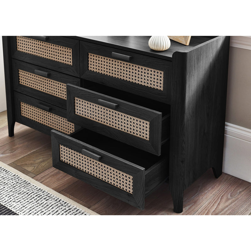 Black 6 drawer chest with spacious storage for clothing and accessories
