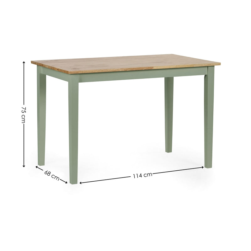 Dining table with dimensions on a white background