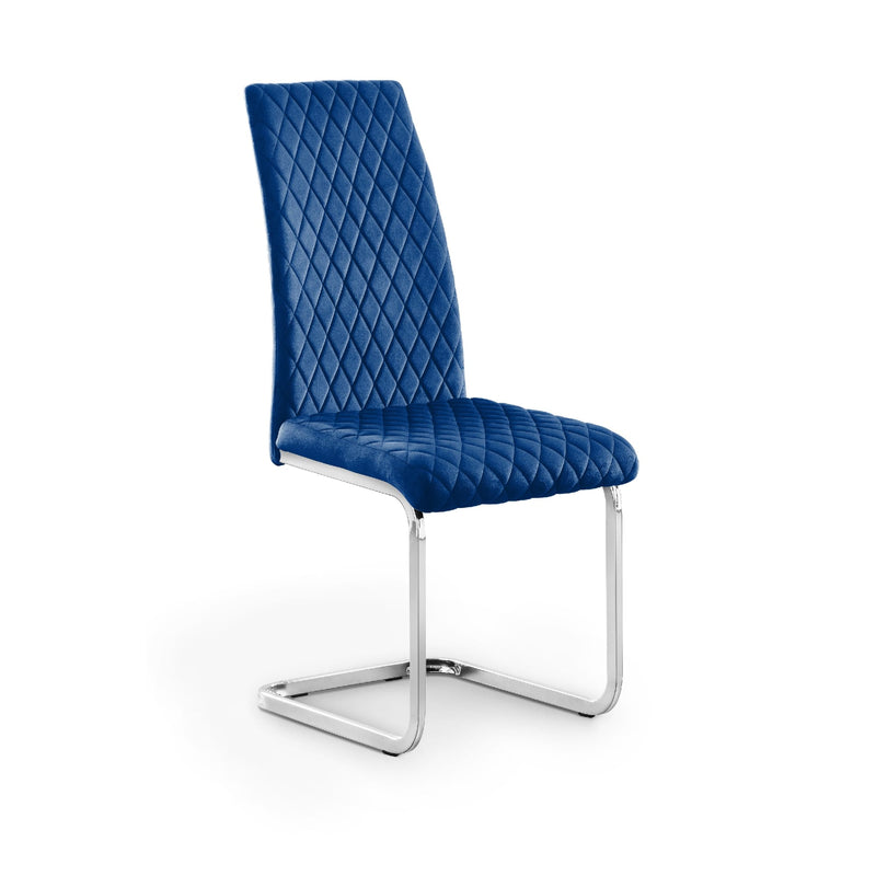 Blue quilted chair with a white background