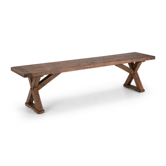 Wooden bench with X-shaped legs on a white background