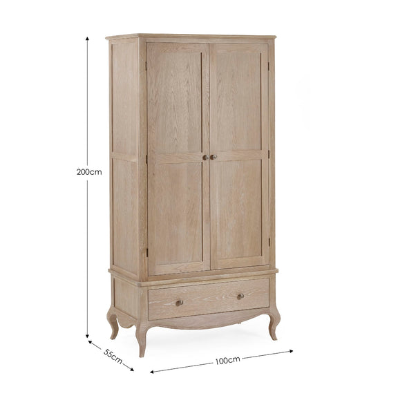 Wooden wardrobe with dimensions on a white background