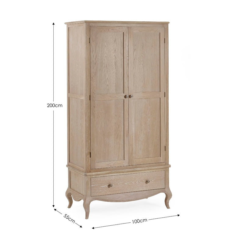 Wooden wardrobe with dimensions on a white background