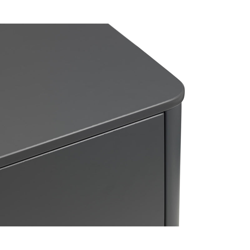 Gray corner desk with a white background