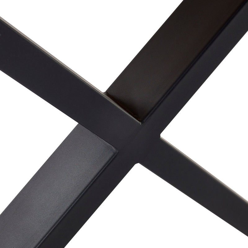 Close-up of a black metal crossbar on a white background