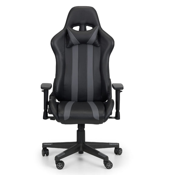 Black gaming chair with gray accents on a white background