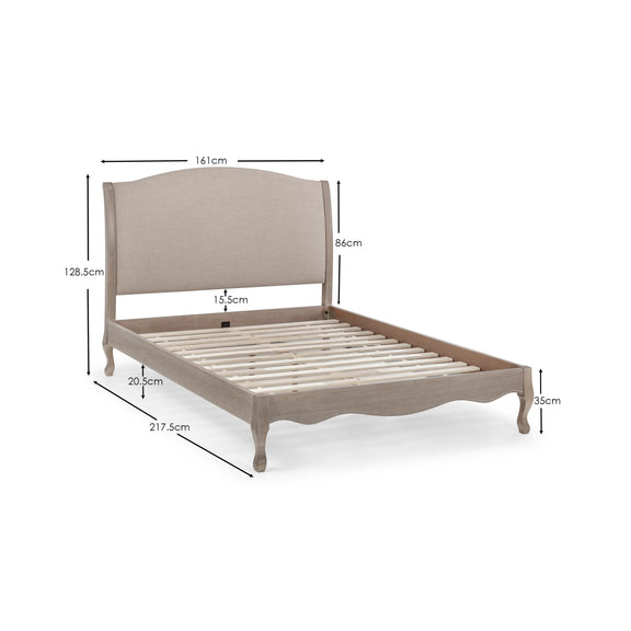 Bed with dimensions labeled on a white background