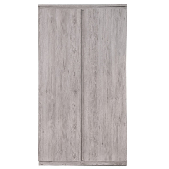 Wooden wardrobe with a light gray finish on a white background