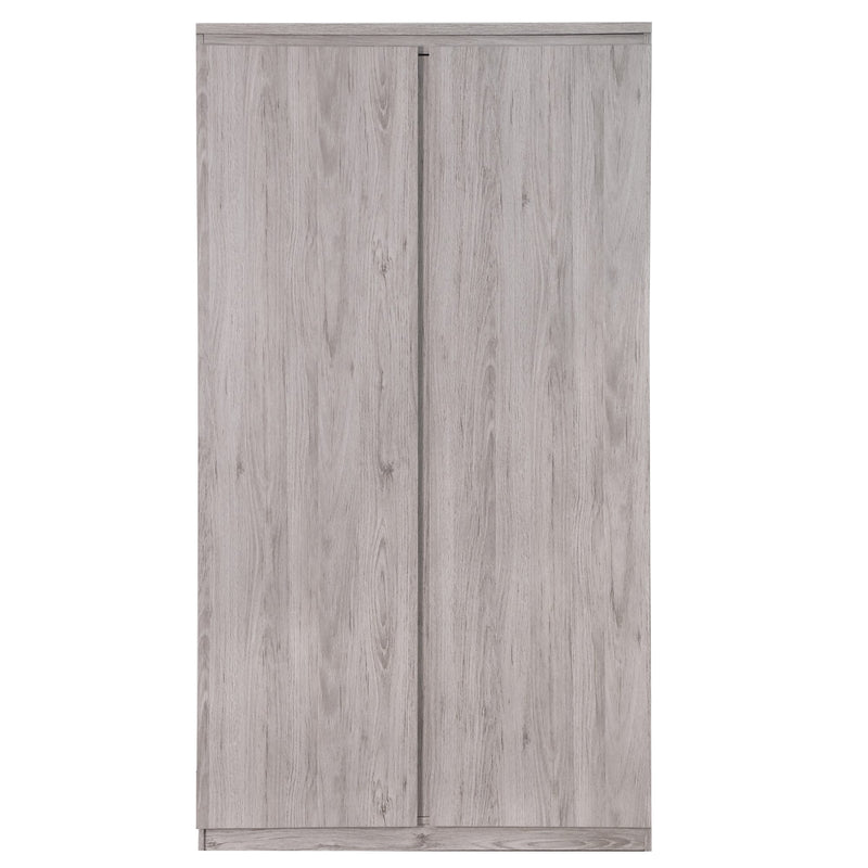 Wooden wardrobe with a light gray finish on a white background