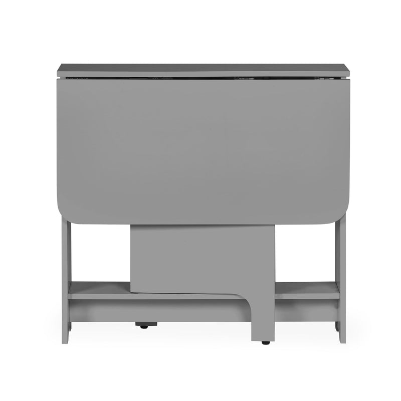 Gray metal storage unit with a top shelf on a white background