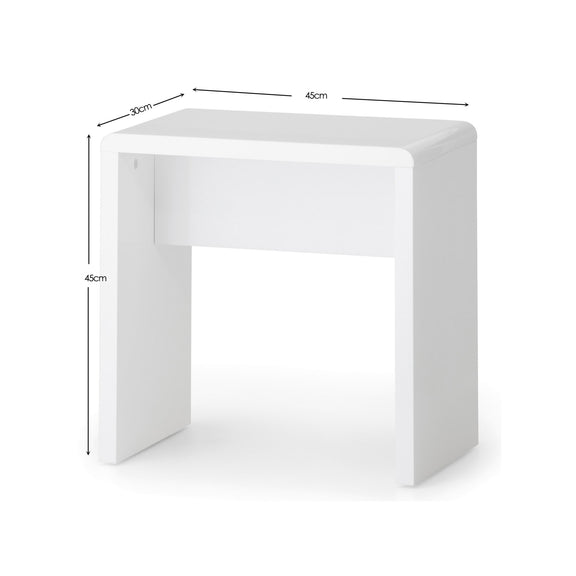 White corner desk with dimensions labeled on a white background