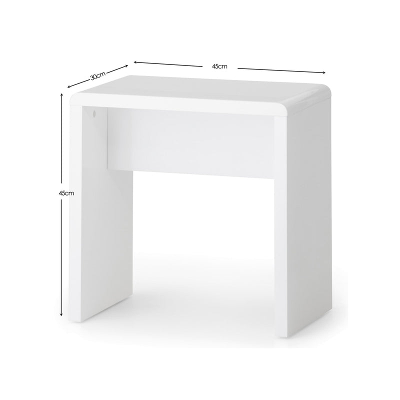 White corner desk with dimensions labeled on a white background