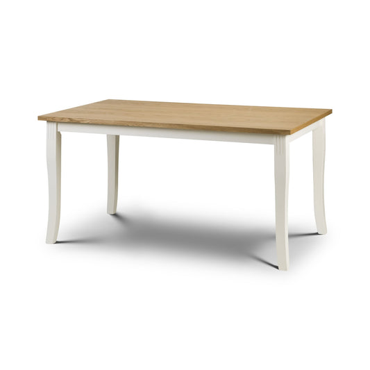 Wooden table with white legs on a white background