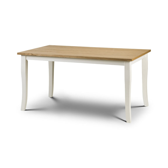 Wooden table with white legs on a white background