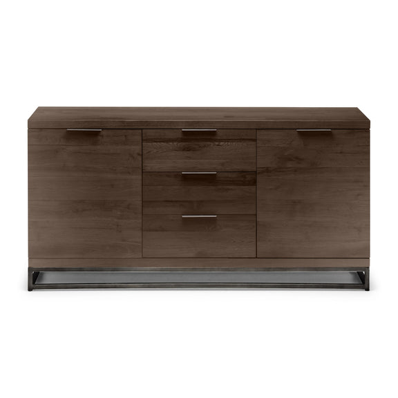 Wooden dresser with multiple drawers on a white background