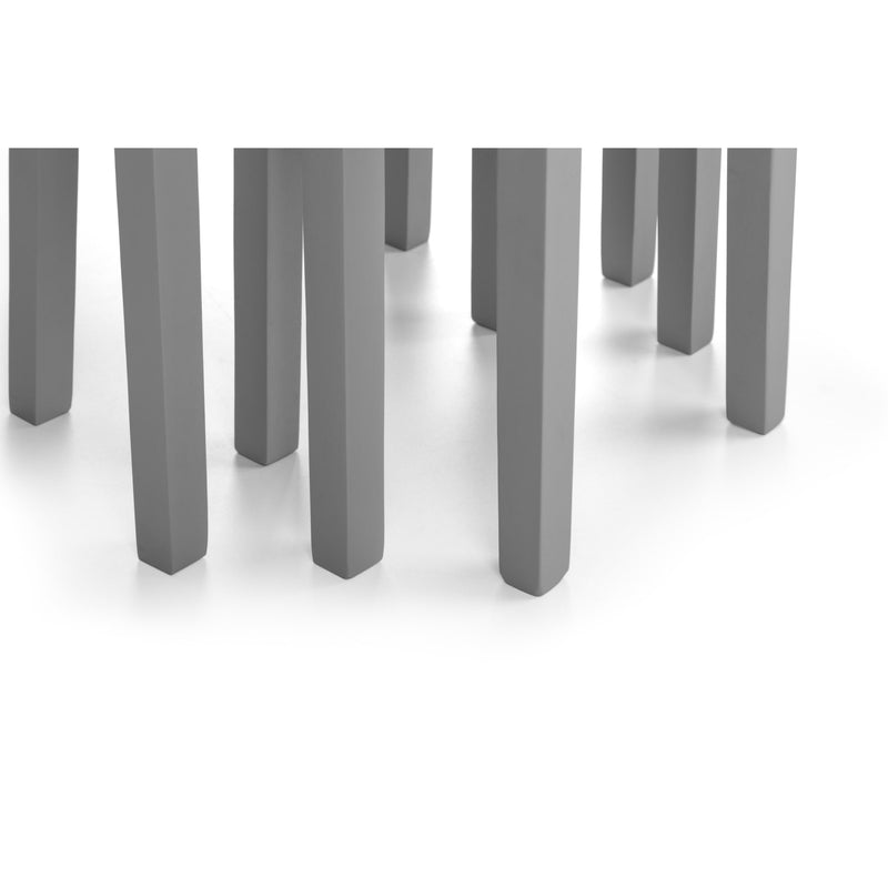 Close-up of gray metal table legs on a white background