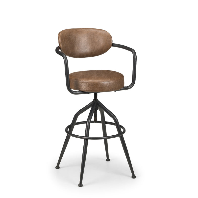 Brown bar stool with armrests on a white background